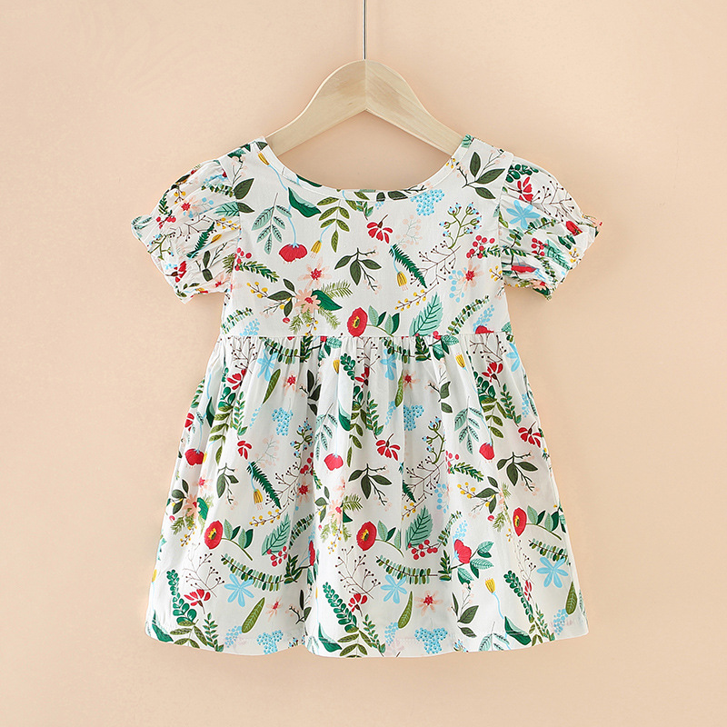 Red Flower Green Leaf Princess Dress