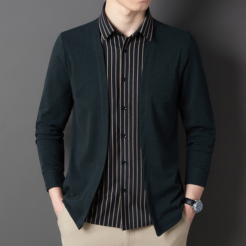 Fake Two Knitted Shirts - Dark Green