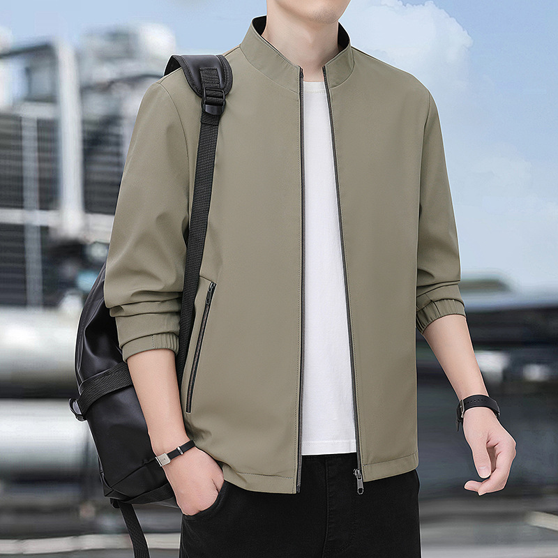 Khaki Stand Up Collar Jacket