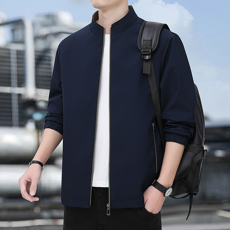 Deep Blue Stand Up Collar Jacket